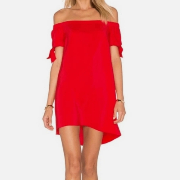 AMANDA UPRICHARD 100% Silk Desiree Off The Shoulder Mini Dress. Candy Red. SM - Picture 1 of 12
